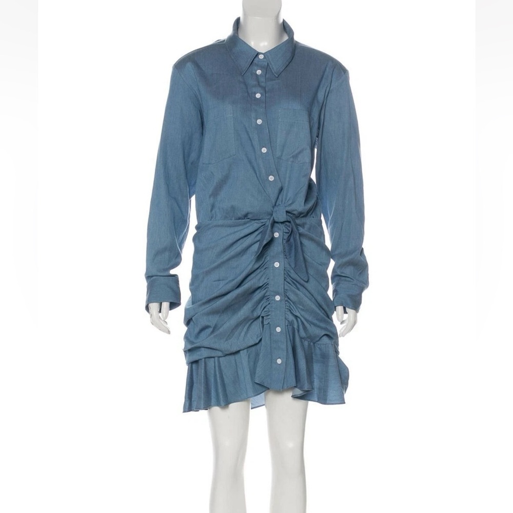 Veronica Beard Blue Ruched Long Sleeve Shirt MIDI Dress sz6 - Picture 2 of 14
